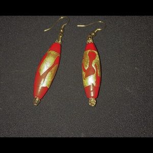 handmade red & gold dangle earrings